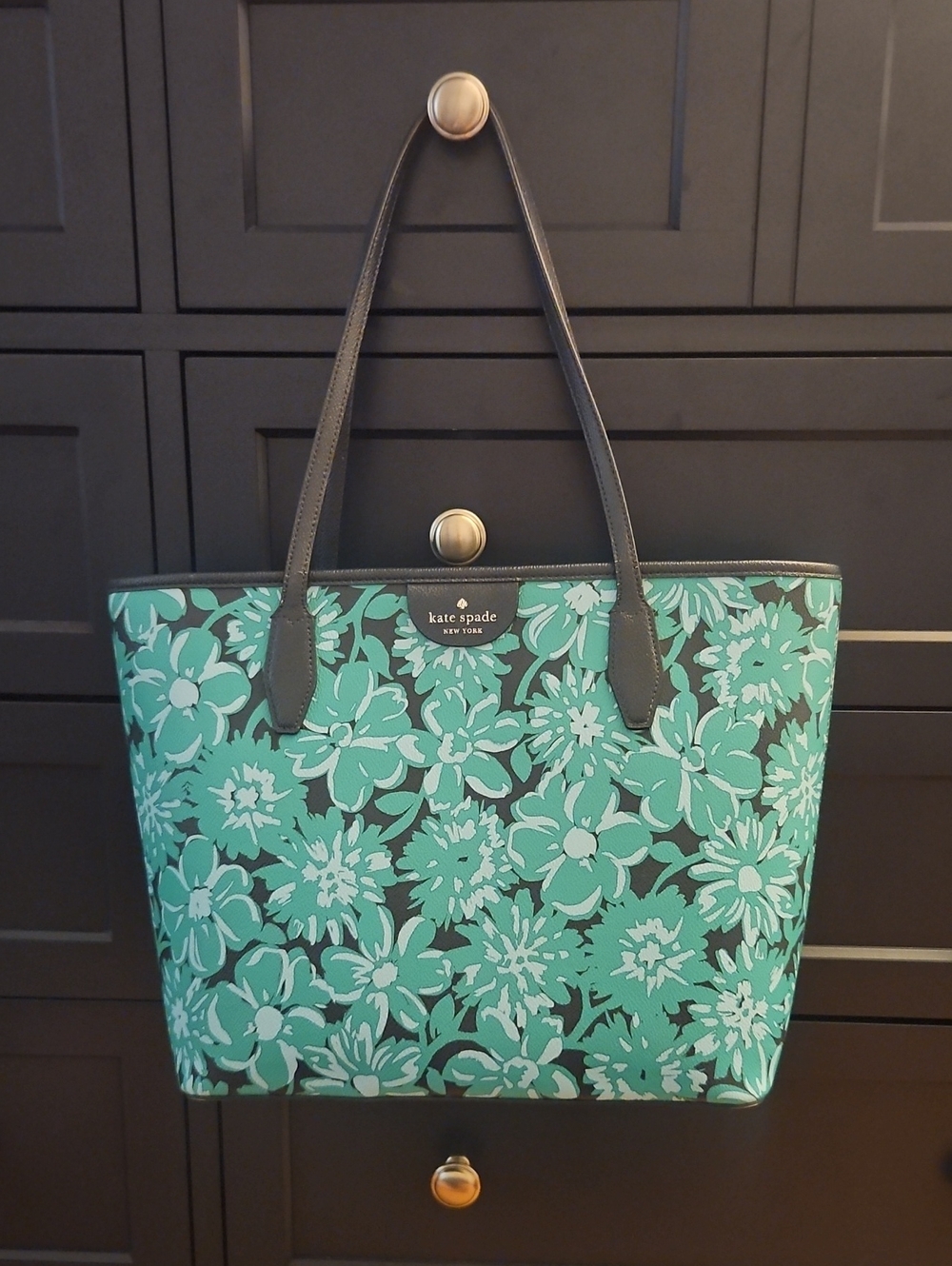 kate spade Teal Floral Tote with Navy Accents